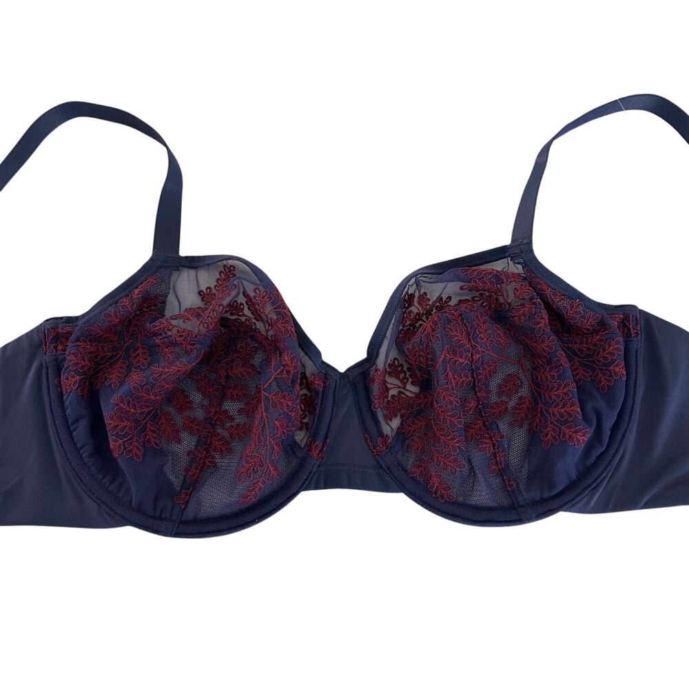 Natori Bra Womens 36D Navy Embroidered Lace Unlined Underwire Full Coverage New - Picture 2 of 11